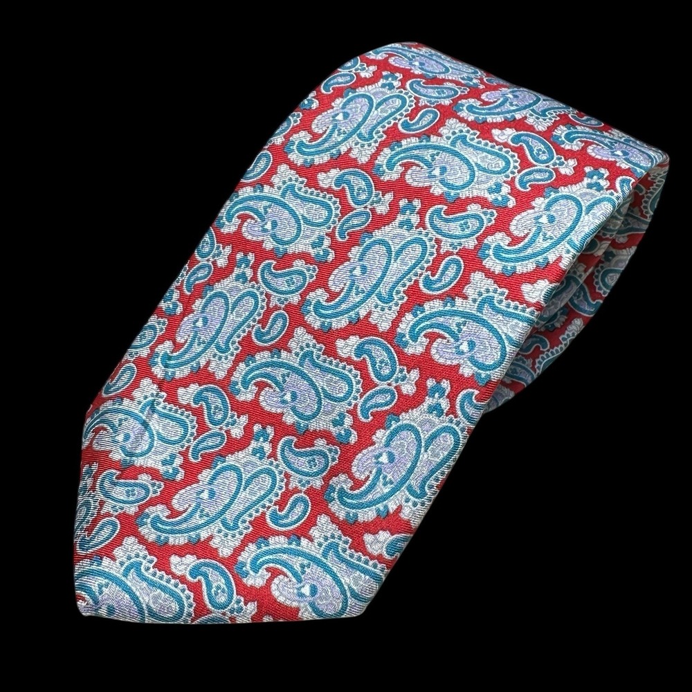 Liberty of London Mens Silk Tie Red Blue Paisley Made in USA Necktie